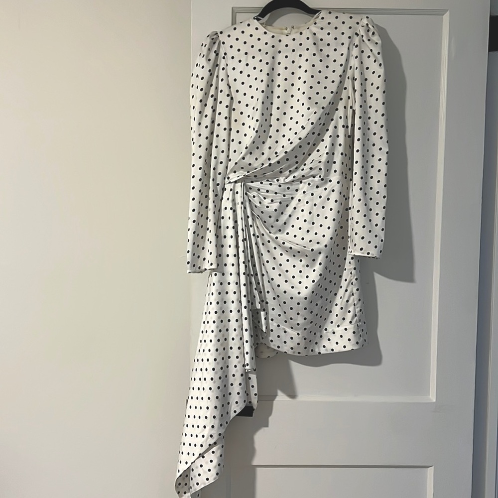 White silk polka dress